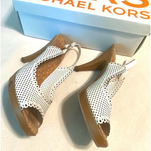 size 8 perforated‎ Michael Kors White Open Toe Slingback High Heels platform - Picture 1 of 13